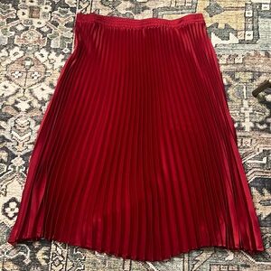 a new day Red Pleated Midi Skirt